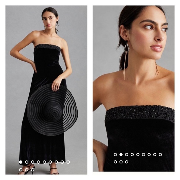 Anthropologie Payal Jain Black Velvet Strapless Beaded Formal Maxi Gown Large - Picture 6 of 15